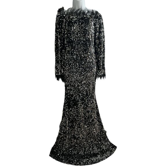 NEW FASHION Bodycon Sexy Dresses Women Off Shoulder Feather Long Dress Size XL - Picture 1 of 9